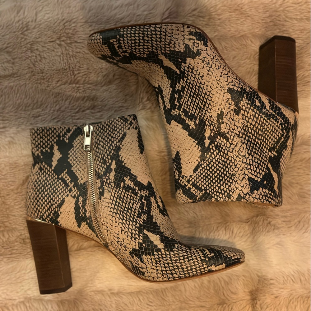 Snake Print Chunky Heel Booties